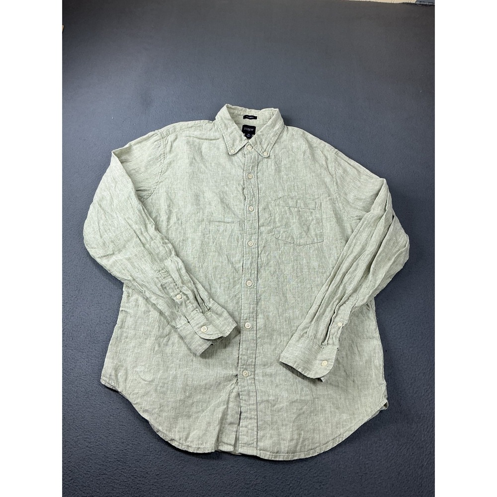 J.CREW Shirt Mens M Green Linen Cotton Long Sleeve Button Up Classic Fit
